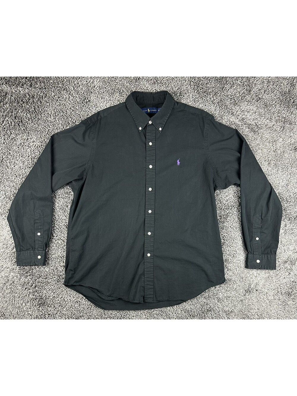 Ralph Lauren Mens XL Black Button Down Shirt Purple Pony Long Sleeve Casual